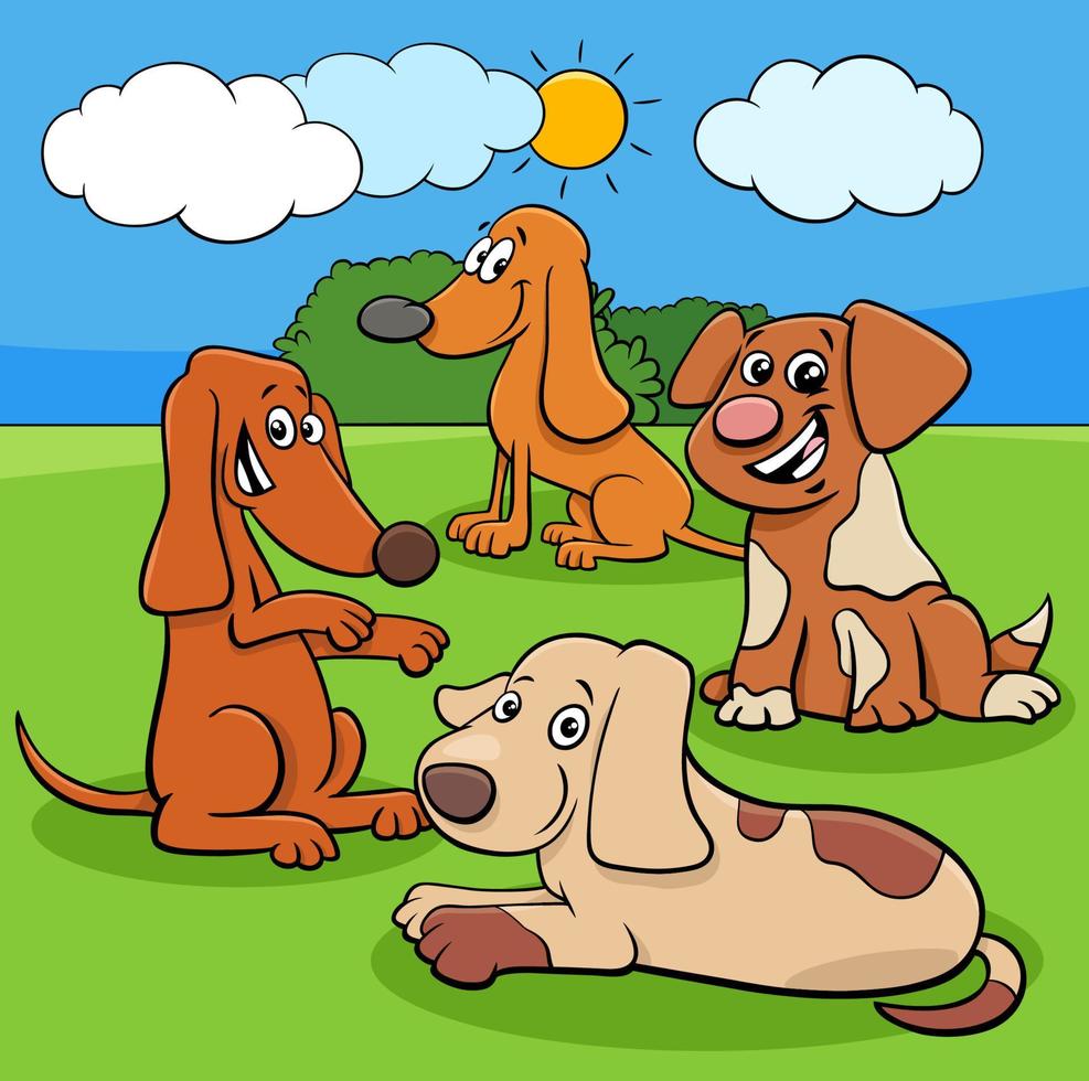 cartoon dogs and puppies funny characters group vector