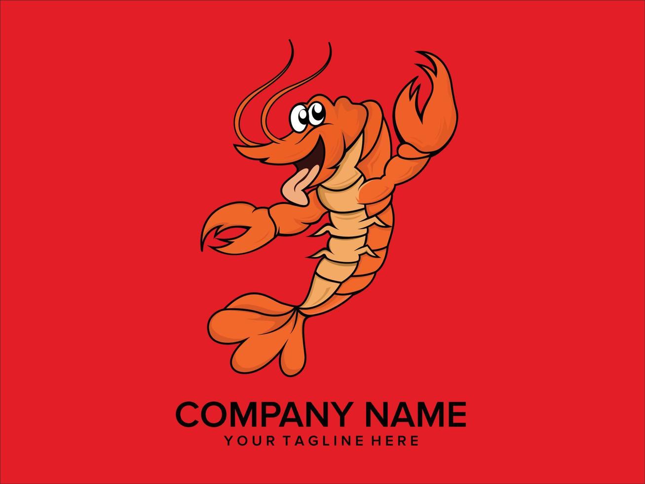 unique and cheerful shrimp logo in orange color vector