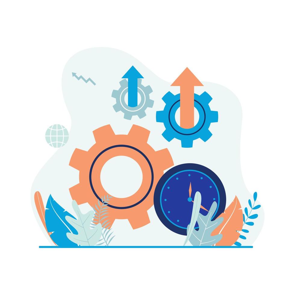 Productivity icon vector. Cogwheel with clock. Flat illustration suitable for many purposes. vector