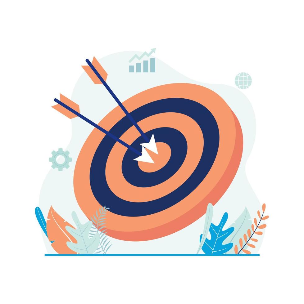 Market targeting, business strategy vector illustration. Target board with arrow icon. Flat design suitable for many purposes.