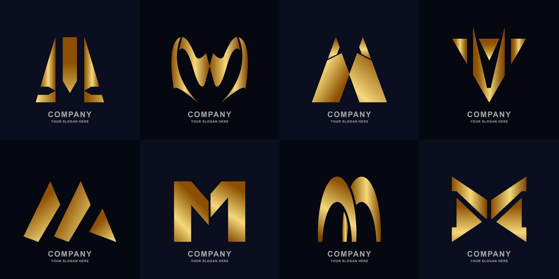 colección de plantillas de logotipo de letra m con elegante color dorado vector