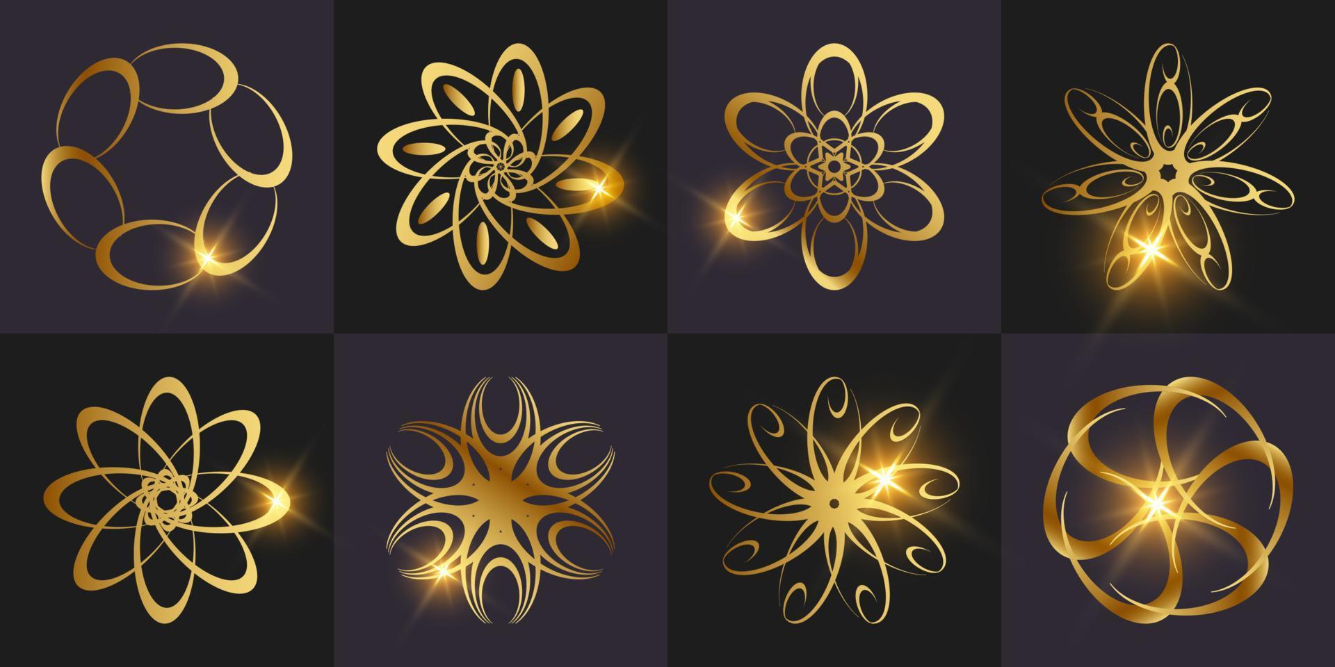 Abstract golden flower or ornament logo set collection. Minimalist, creative, simple, digital, luxury, elegant and modern logo template design. vector