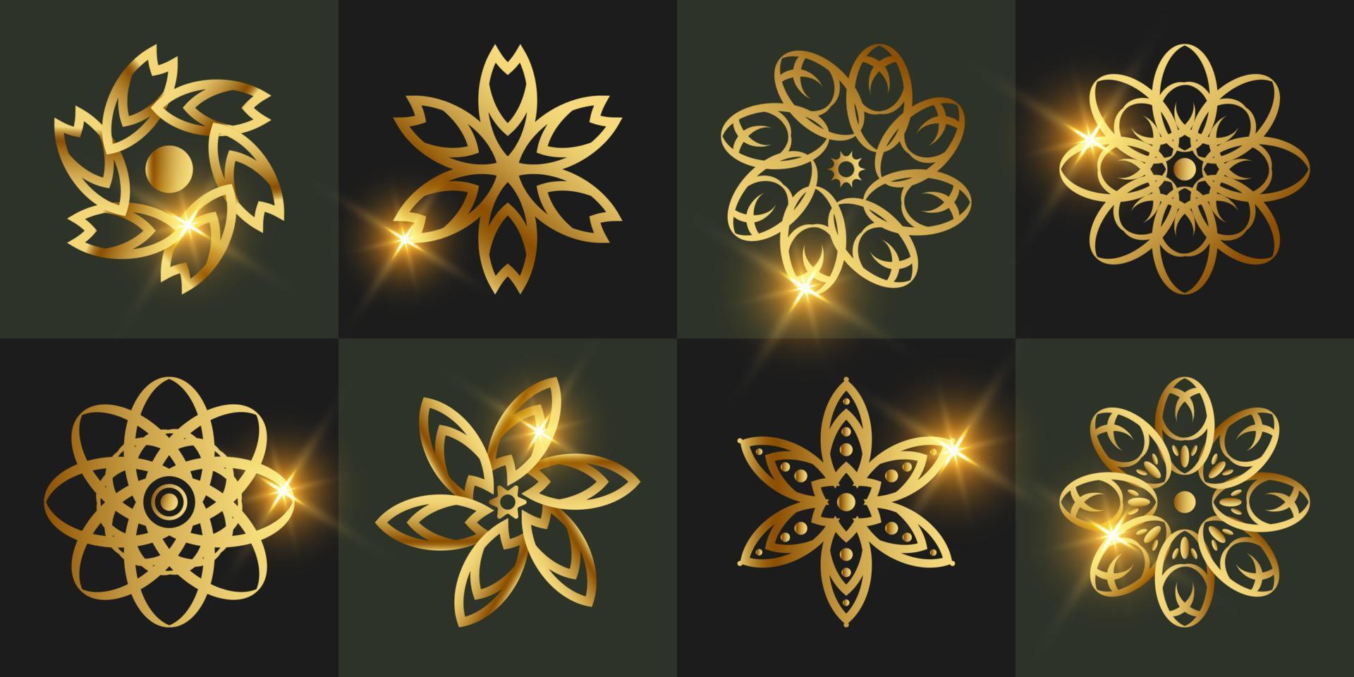 Abstract golden flower or ornament logo set collection. Minimalist, creative, simple, digital, luxury, elegant and modern logo template design. vector