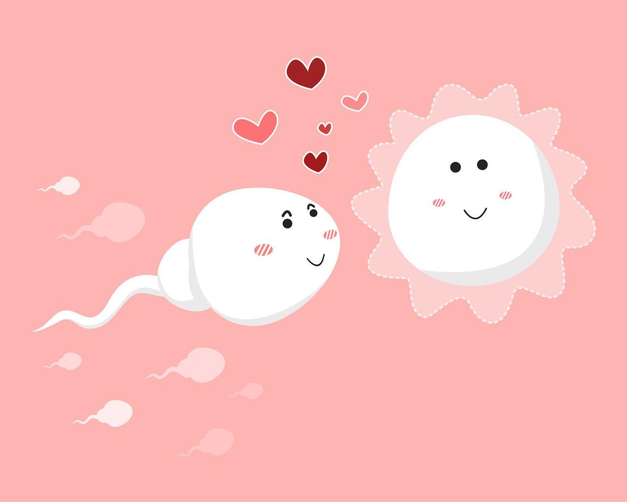 sperm and egg cartoon character. vector illustration.