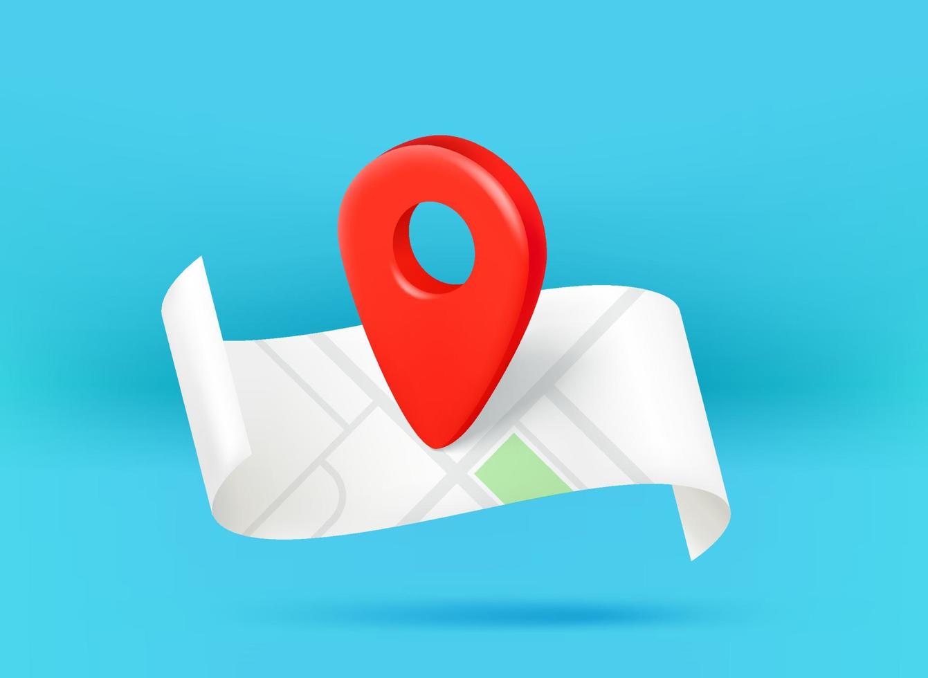 Paper map with pin. 3d vector illustration