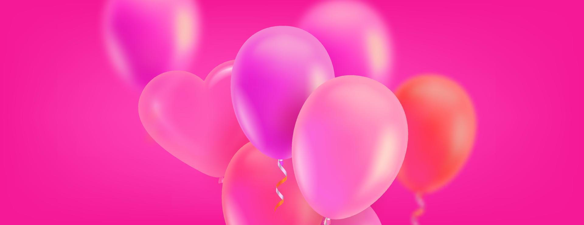 Air balloons on pink background. 3d vector banner with copy space