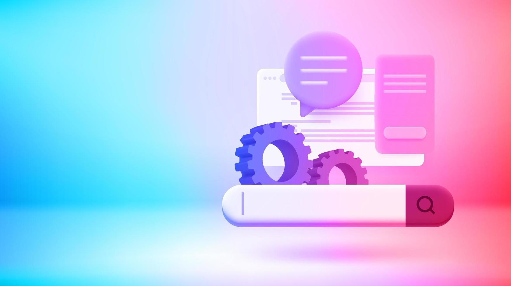 Site development concept with search bar. Vector 3d banner with copy space