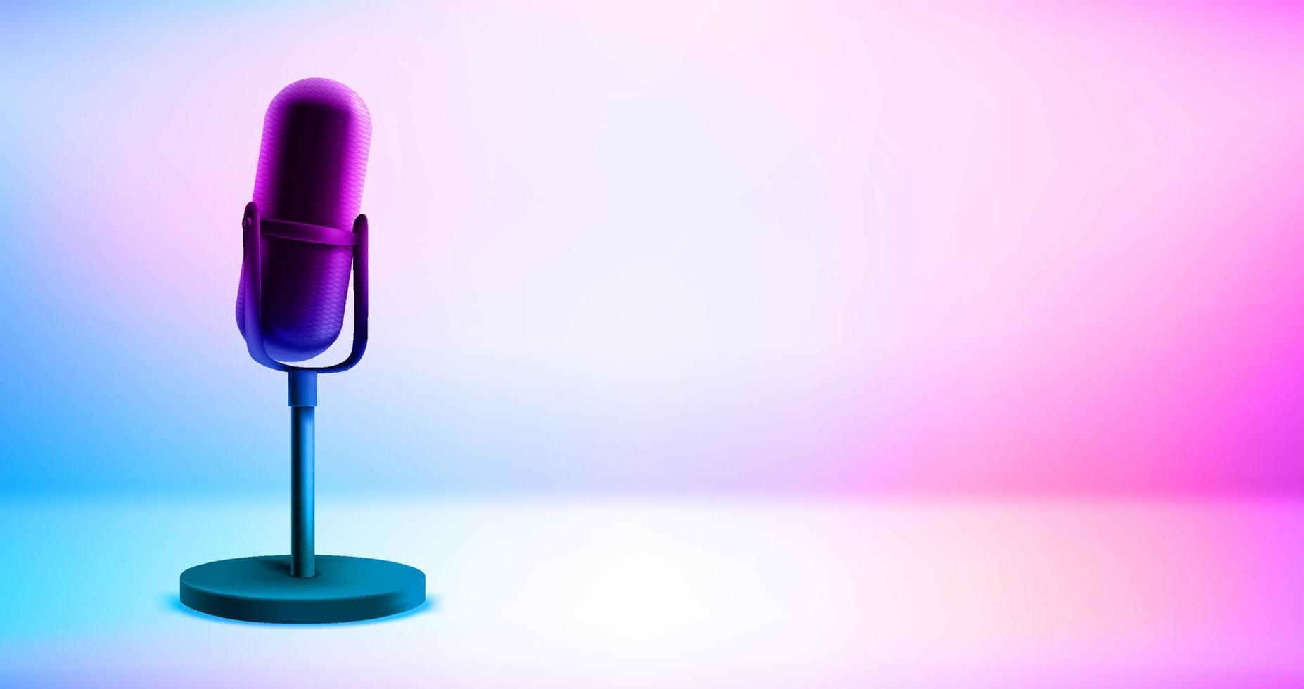 Modern microphone with holographic effect. Broadcasting concept. 3d vector illustration