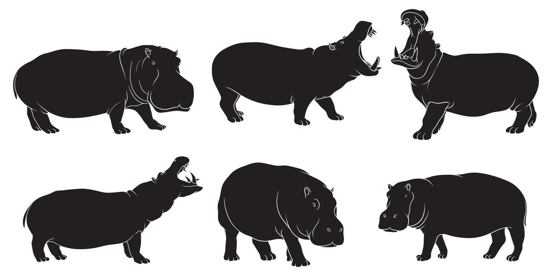 hand drawn silhouette of hippopotamus vector
