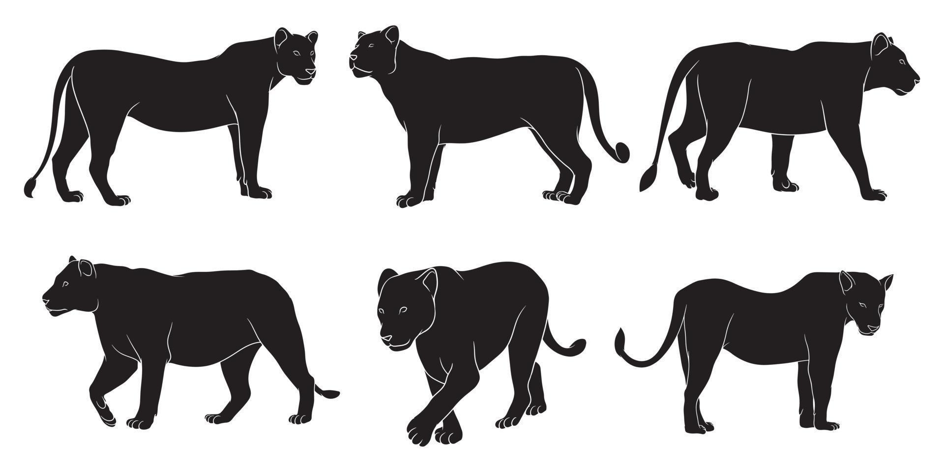 hand drawn silhouette of female lion vector