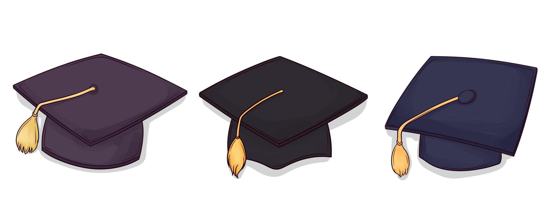 set of hand drawn graduation cap vector