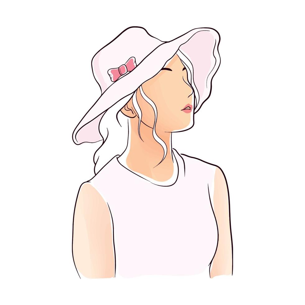 hand drawn girl with hat illustration vector