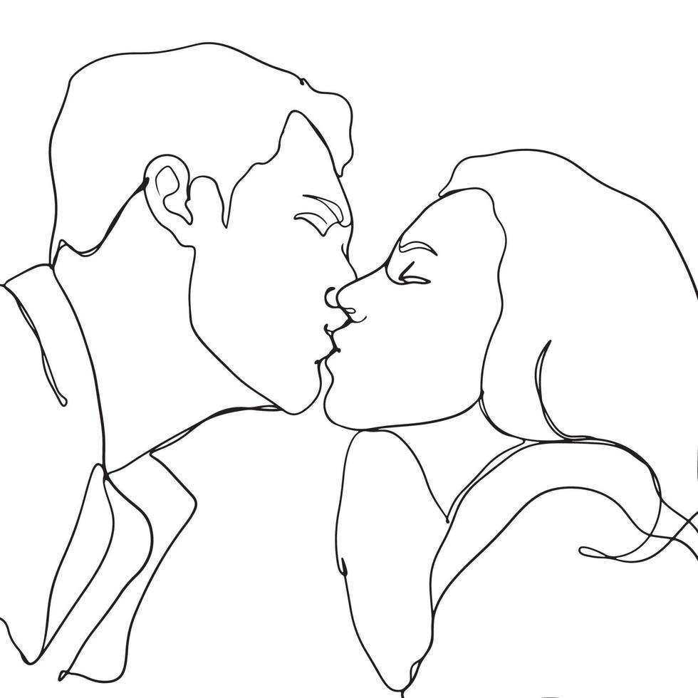 one line handrawn couple kissing vector