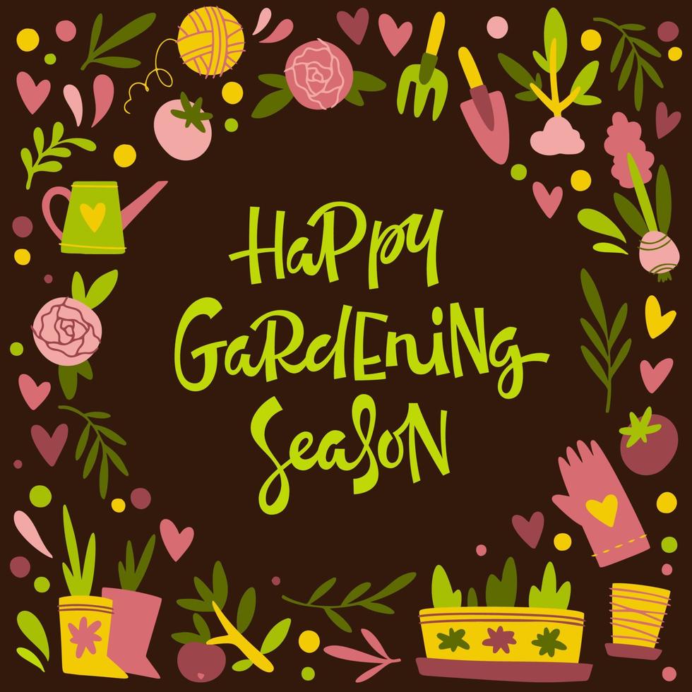 Postcard with Happy Gardening Season phrase vector