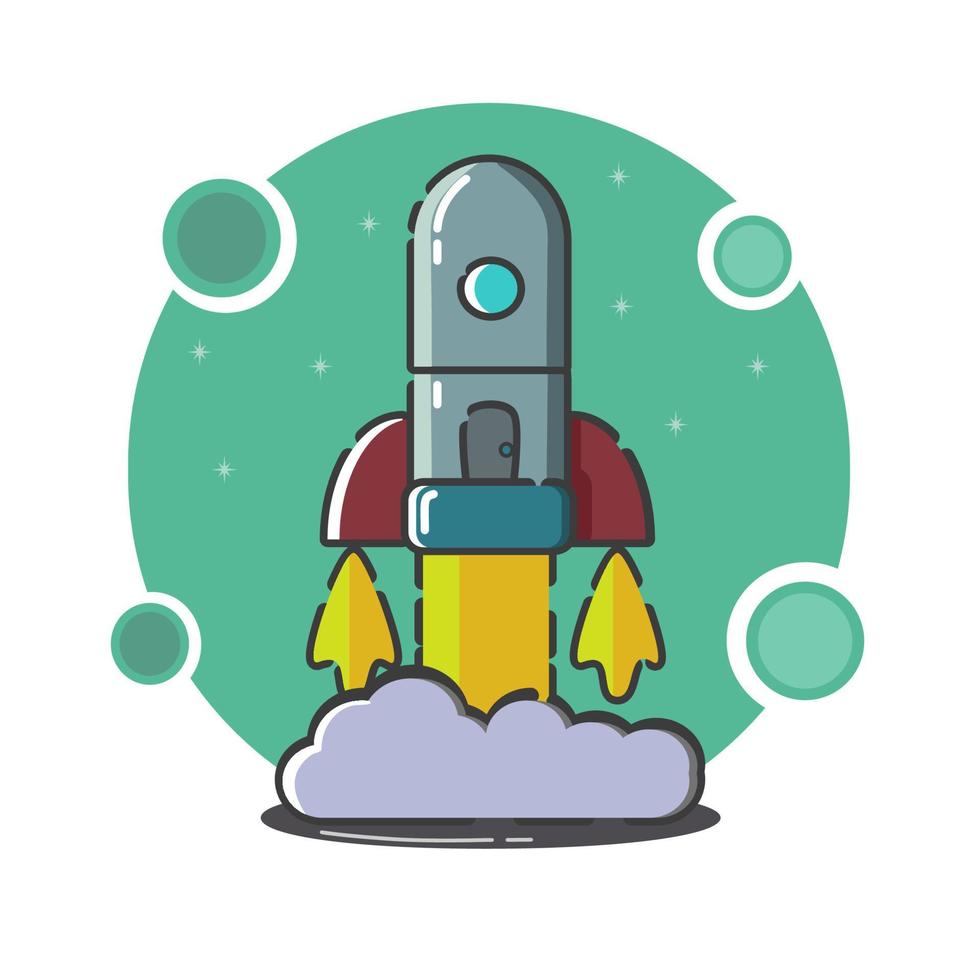 Flat line concept of startup roket. Start Up Concept Symbol Space Roket Ship Sky Icon Trendy Modern Flat Design Template Vector Illustration