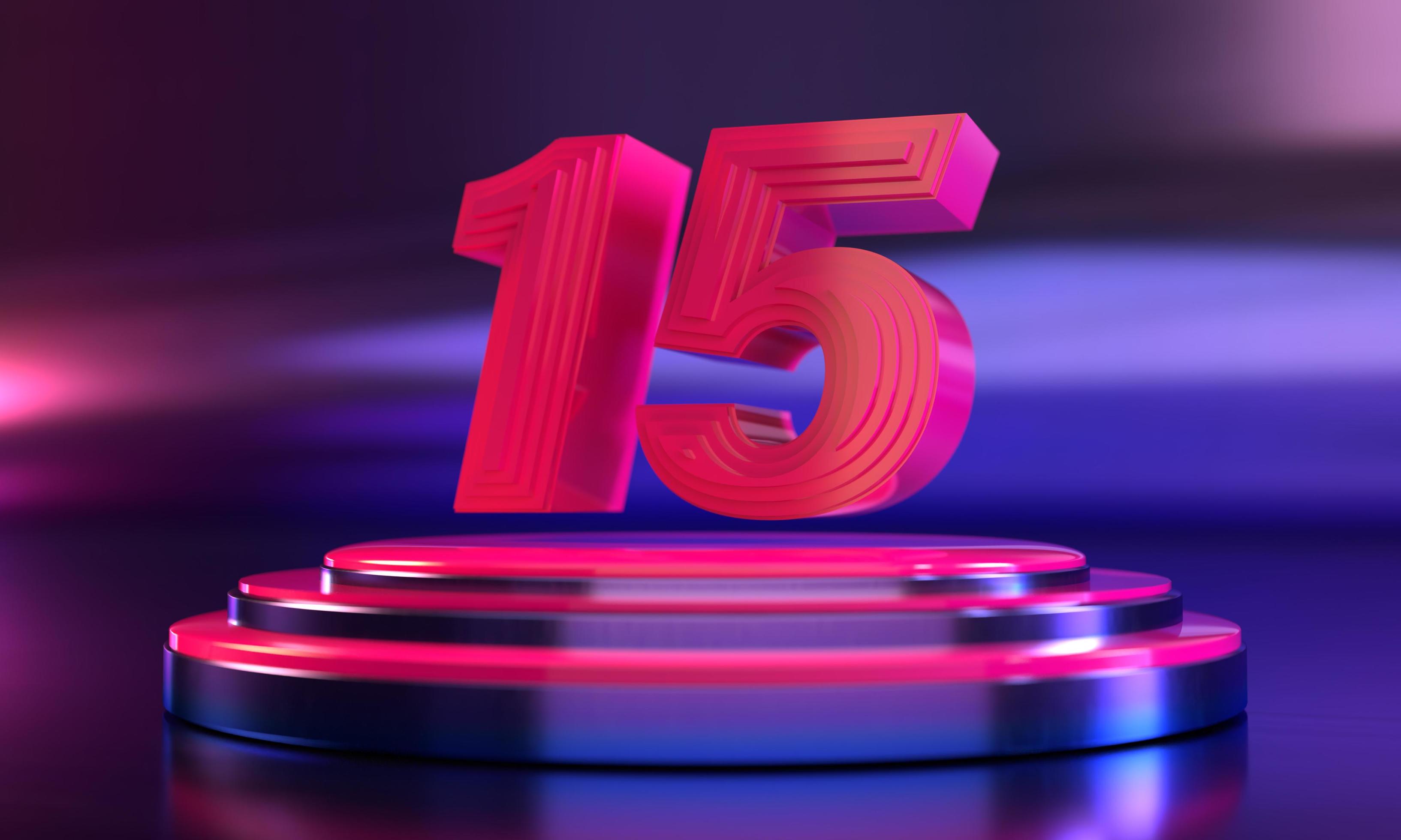 Etapa A gran escala mezcla 3d number 15 neon pink above triple pedestal 6876981 Stock Photo at Vecteezy