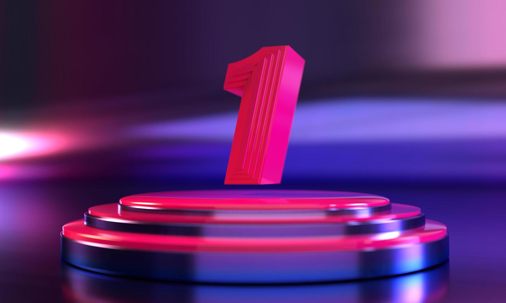 3d number 1 neon pink above triple pedestal photo