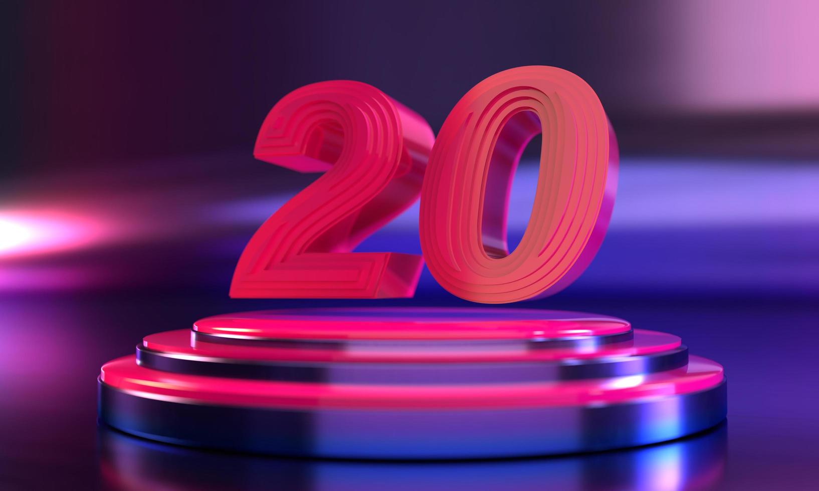 3d number 20 neon pink above triple pedestal photo