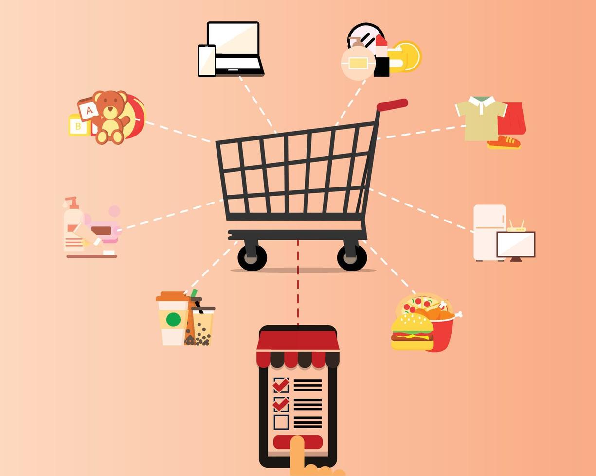 online shopping with mobile application vector