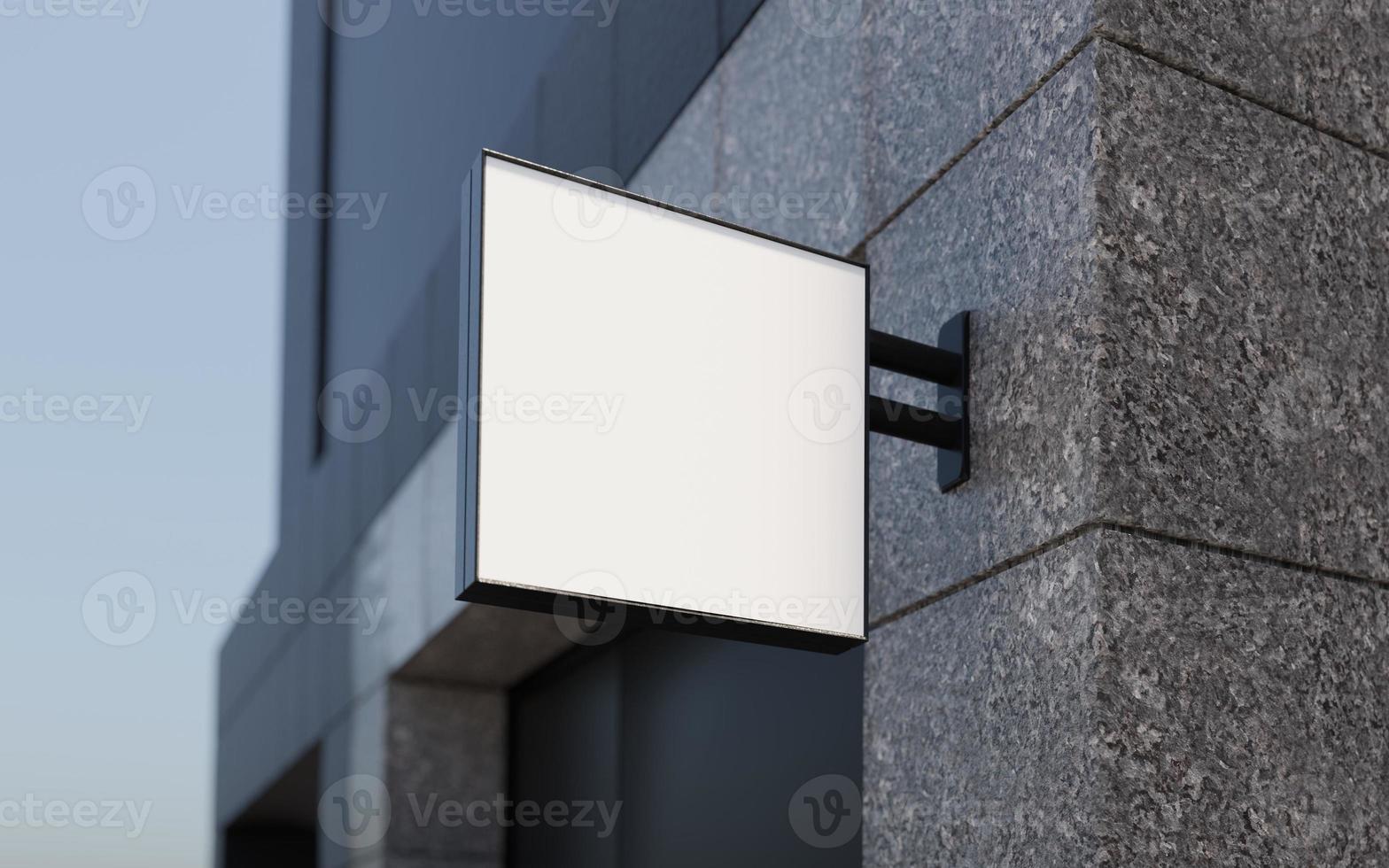 Circle mockup of office template signboard on office entrance with marble columns by 3d rendering photo