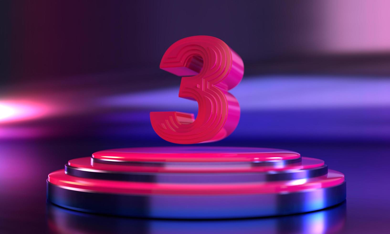 3d number 3 neon pink above triple pedestal photo