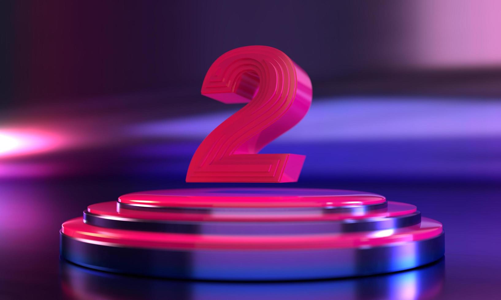 3d number 2 neon pink above triple pedestal photo