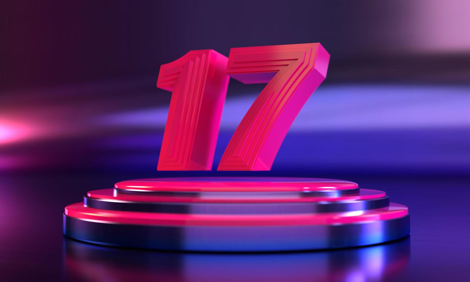 3d number 17 neon pink above triple pedestal photo