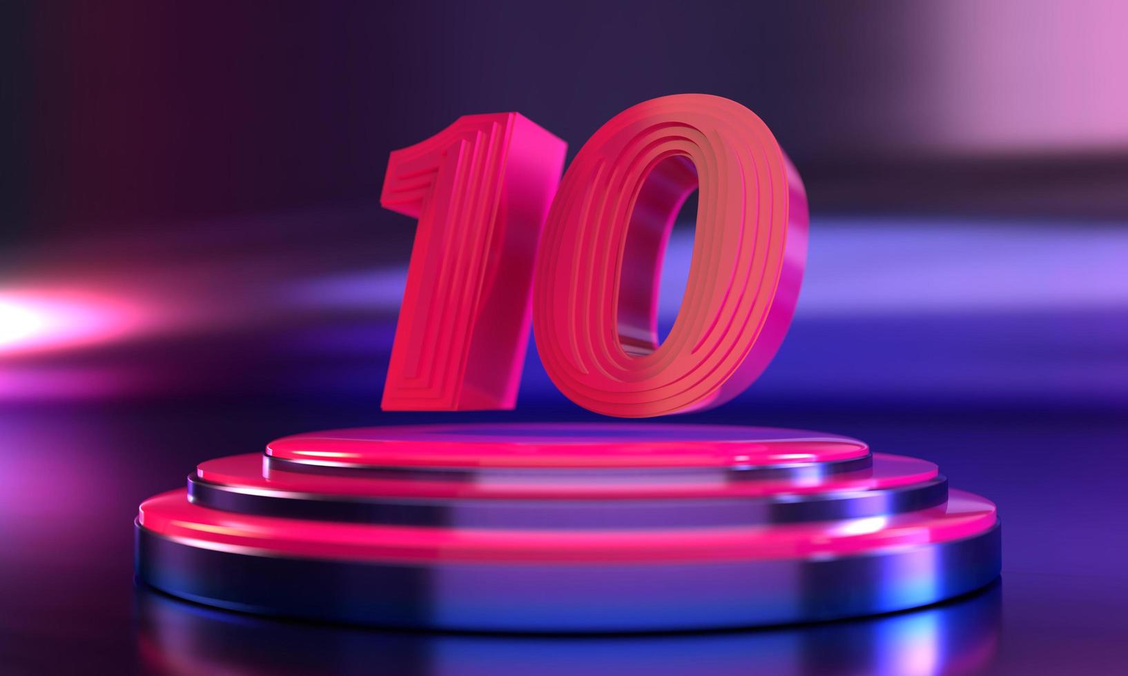 3d number 10 neon pink above triple pedestal photo