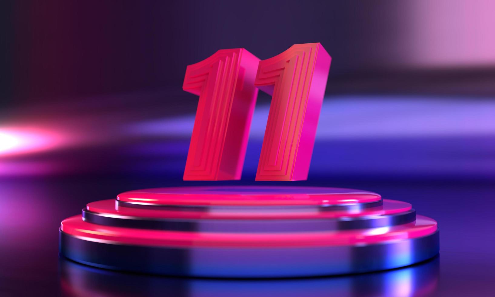 3d number 11 neon pink above triple pedestal photo