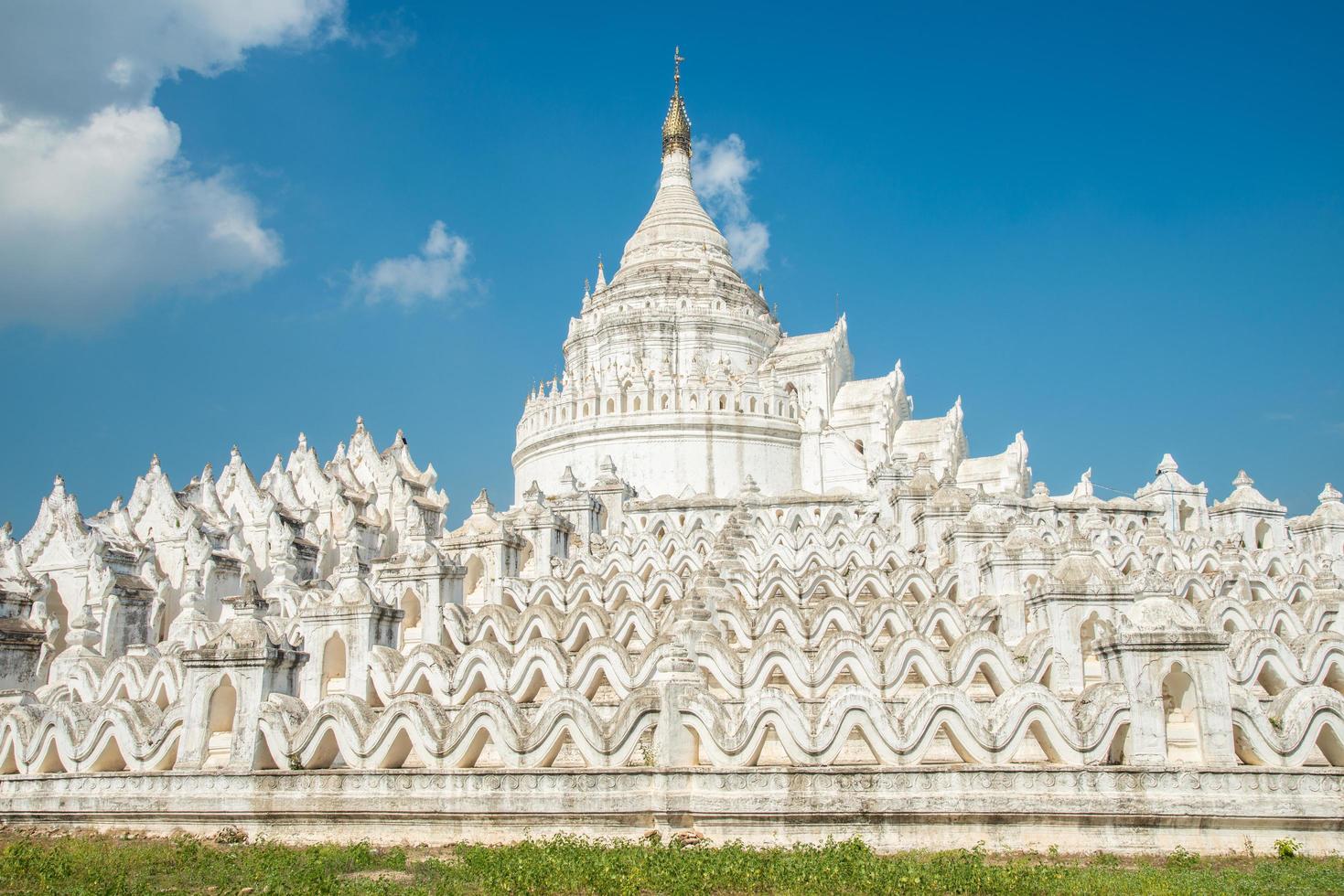 Beautiful details of Hsinbyume pagoda other name called 'Taj Mahal of Irrawaddy river'. This pagoda representing Mount Meru of Buddhist cosmology located in Sagaing region of Myanmar. photo