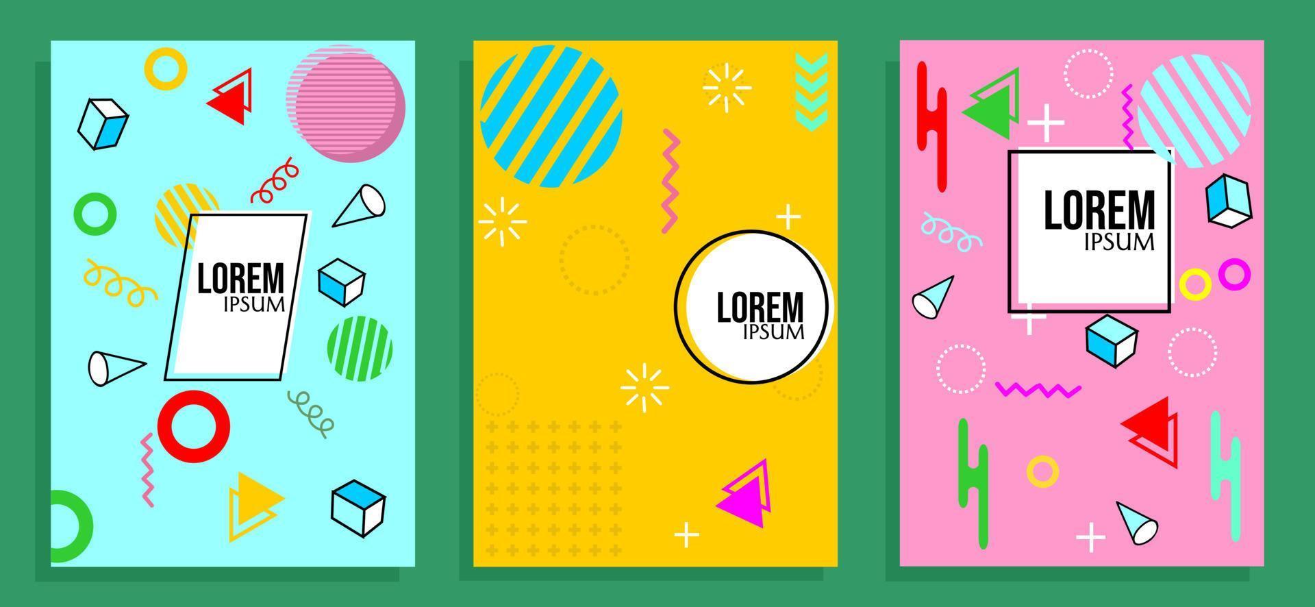 conjunto de diseño de portada de libro de estilo memphis. fondo abstracto con adornos geométricos, se puede utilizar para diseño web, presentaciones, anuarios vector