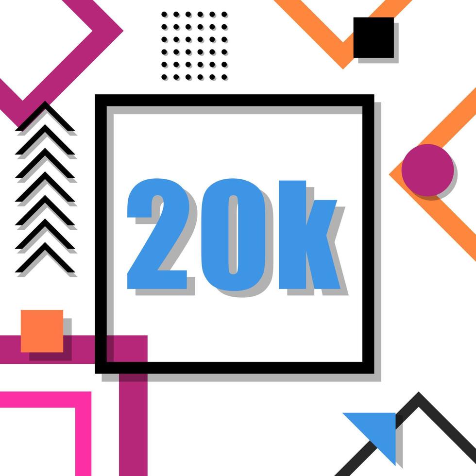 20k followers with modern memphis style vector