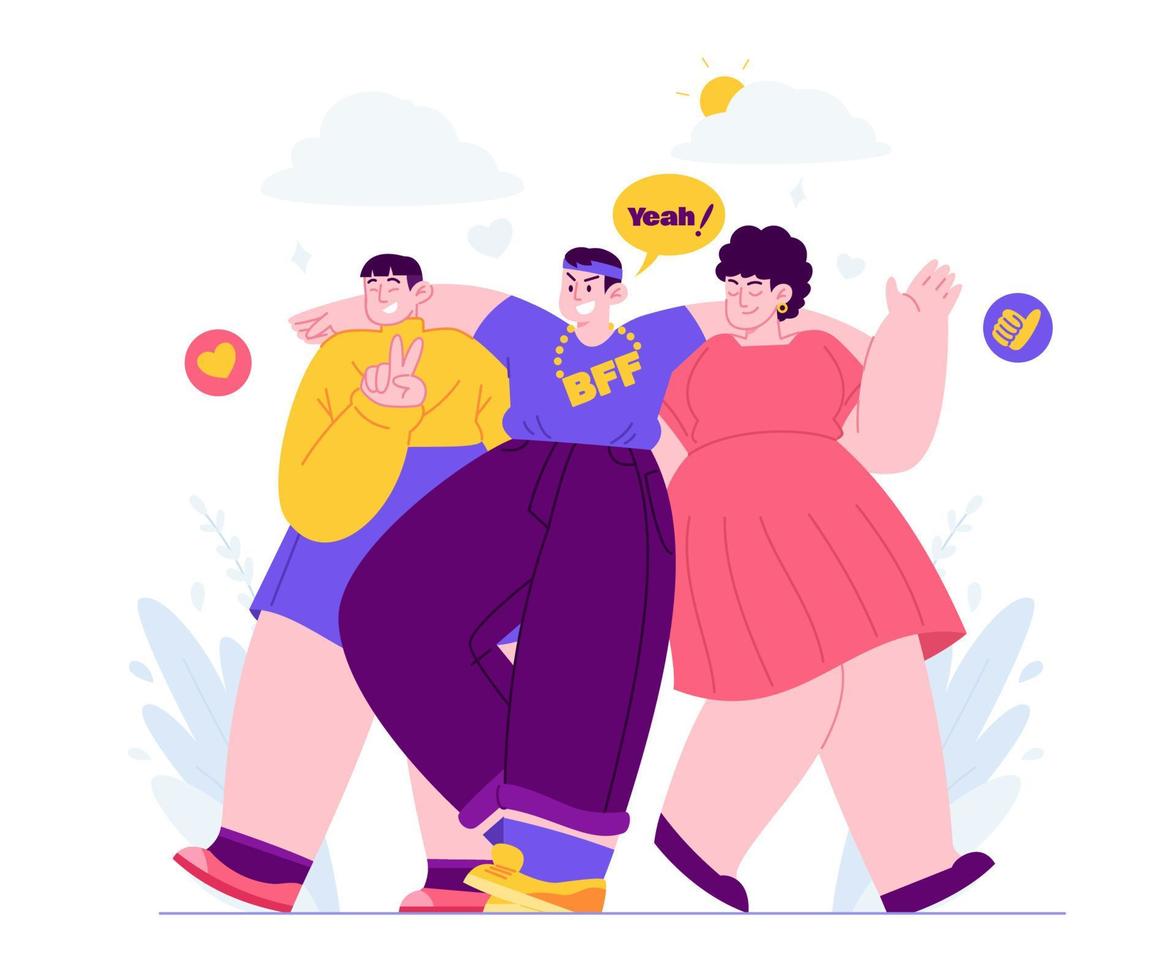 Friendship concept vector Illustration idea for landing page template, relationship with friend solidarity and trust union, together despite diversity, partner having fun Hand drawn Flat Style