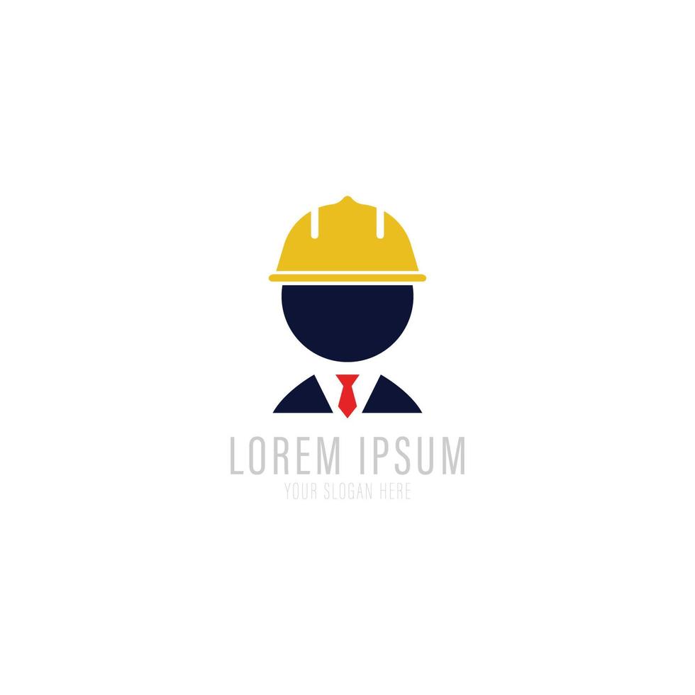 Builder, constructor logo. Industry, support, service, repair, overhaul icon or symbol. Portrait of worker in helmet. vector