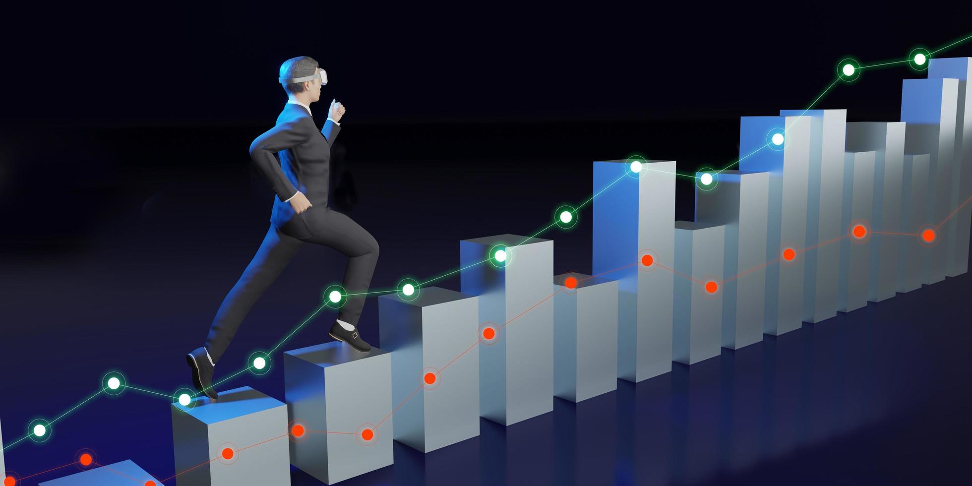 Trading stocks through VR glasses in the Metaverse Avatars of business man Stock chart and trading market 3D photo