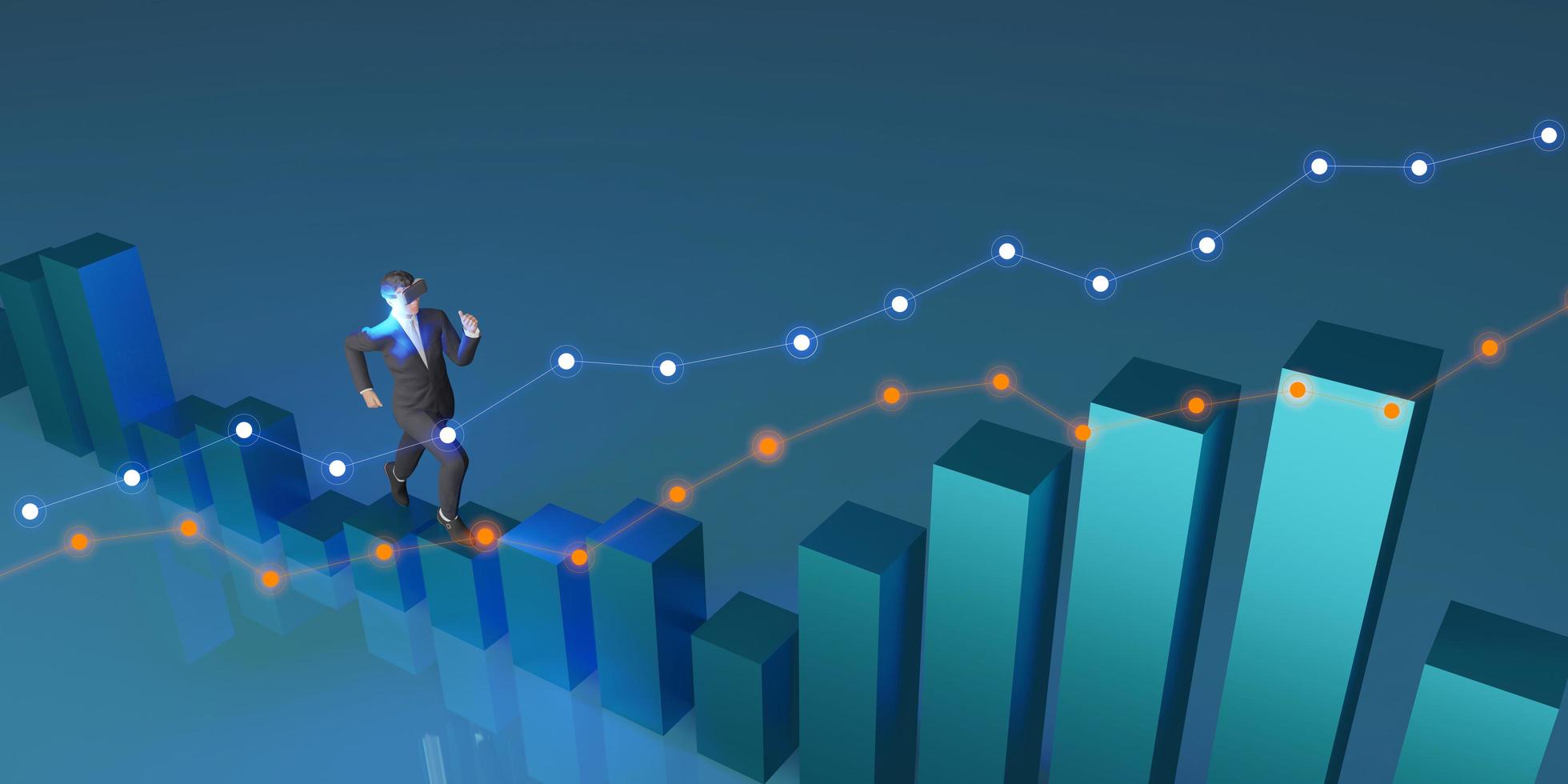 Trading stocks through VR glasses in the Metaverse Avatars of business man Stock chart and trading market 3D photo