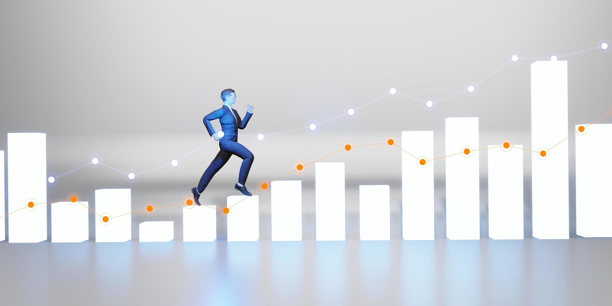 Trading stocks through VR glasses in the Metaverse Avatars of business man Stock chart and trading market 3D photo