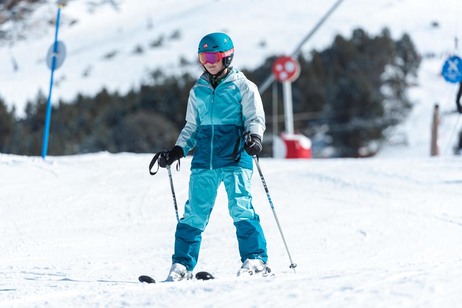 Grandvalira, Andorra . 2022 March  15. People skiing on the slopes of the Grandvalira Ski Resort in Andorra in 2022. photo