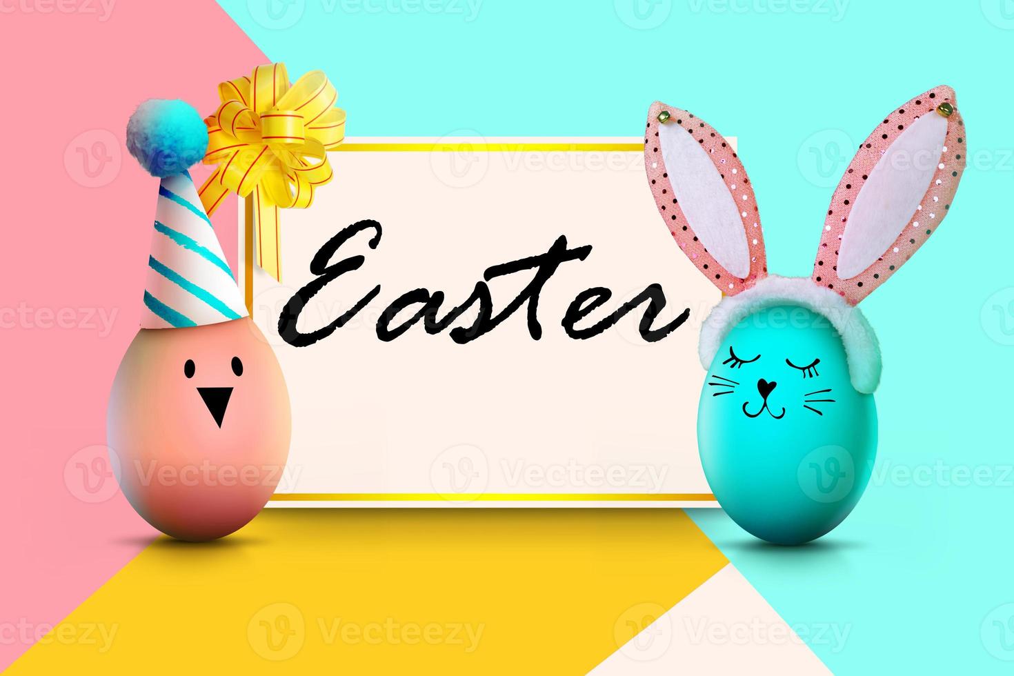 Beautiful Easter background with colorful Easter eggs photo