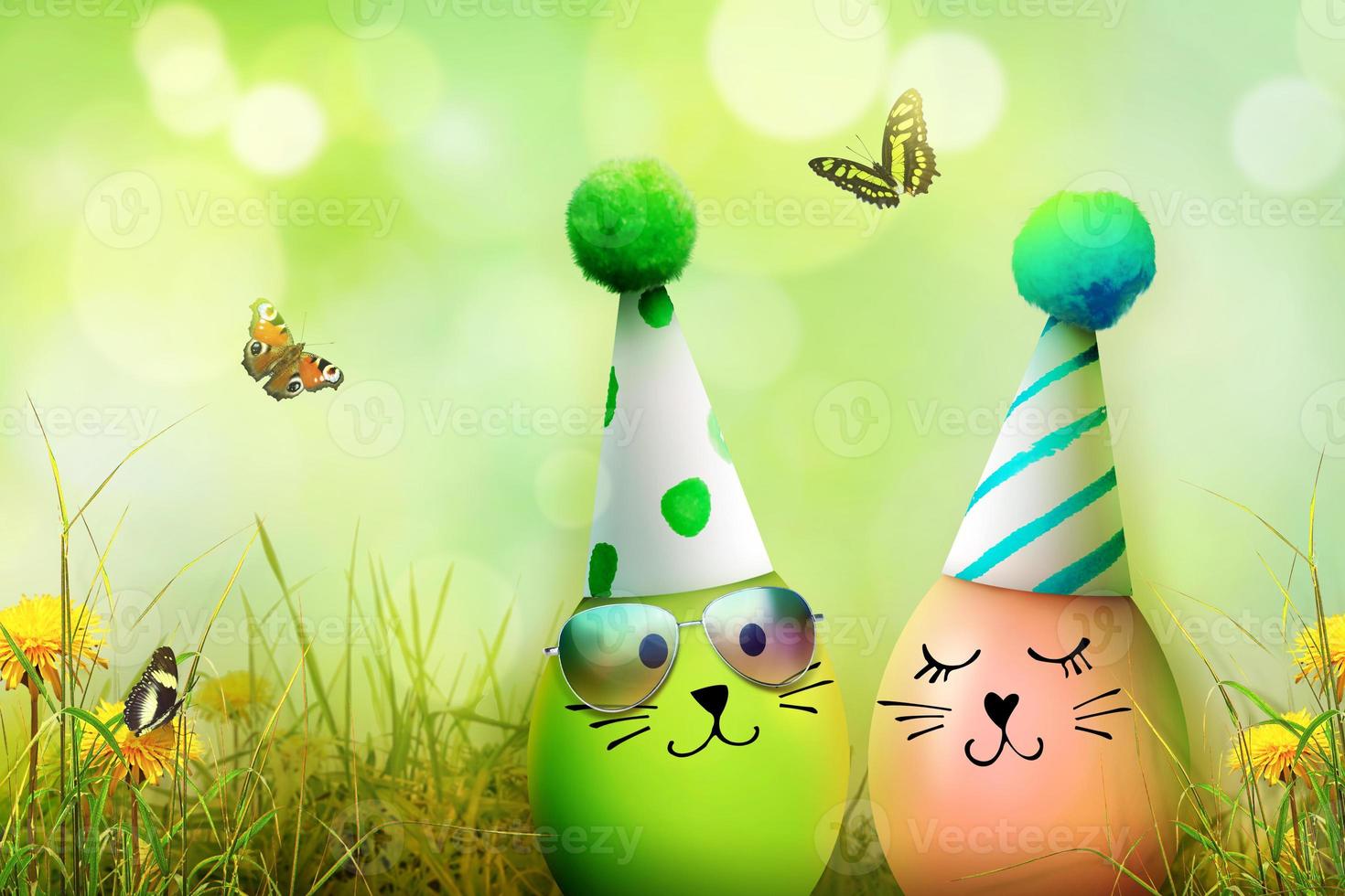 Beautiful Easter background with colorful Easter eggs photo