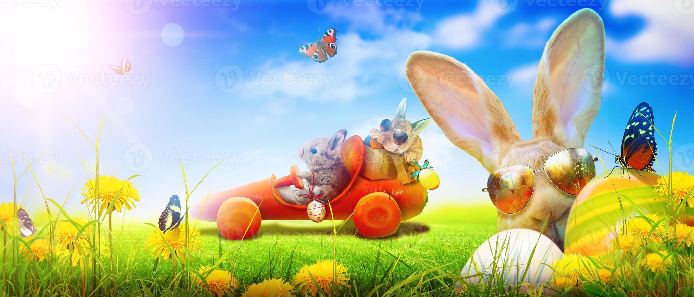 Funny Easter bunny. Happy Easter holiday concept. photo