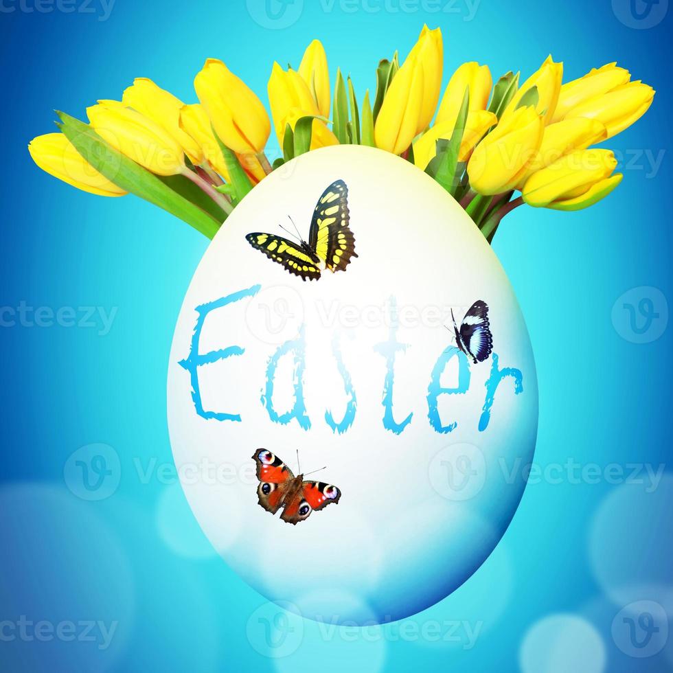 Beautiful Easter background with colorful Easter eggs photo