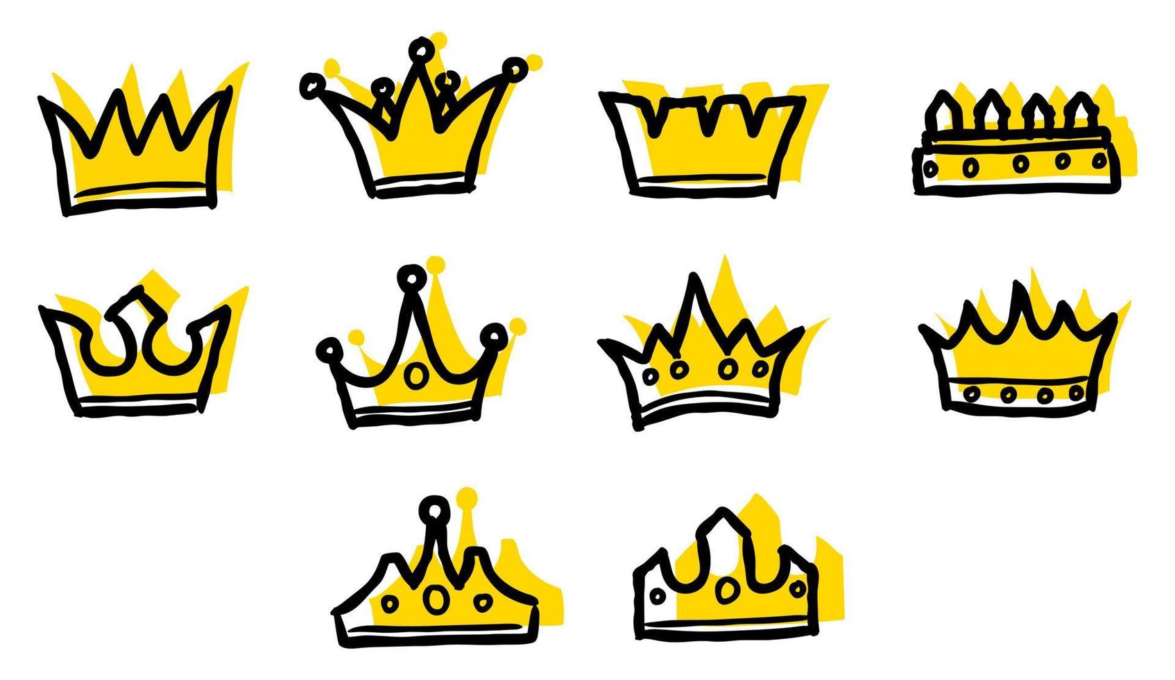 colección de coronas con estilo dibujado a mano vector