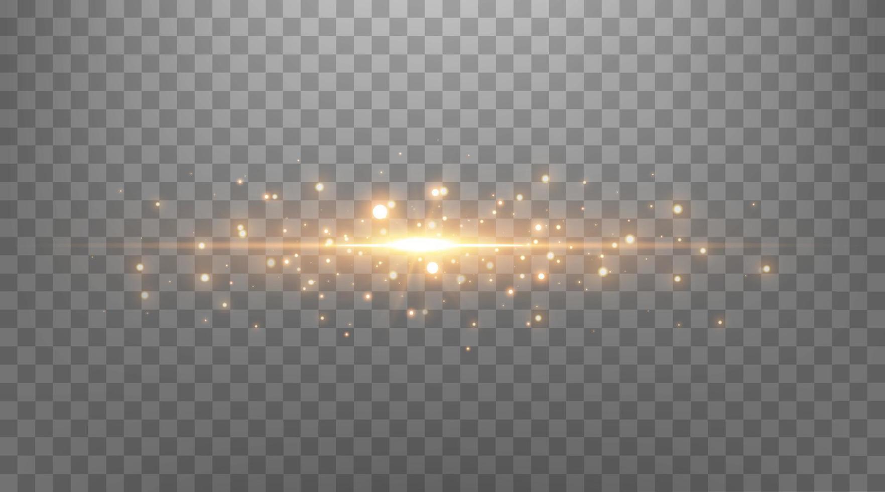 puntos dorados brillantes, destellos, partículas y estrellas sobre un fondo negro. efecto de luz abstracto. puntos luminosos dorados. ilustración vectorial vector