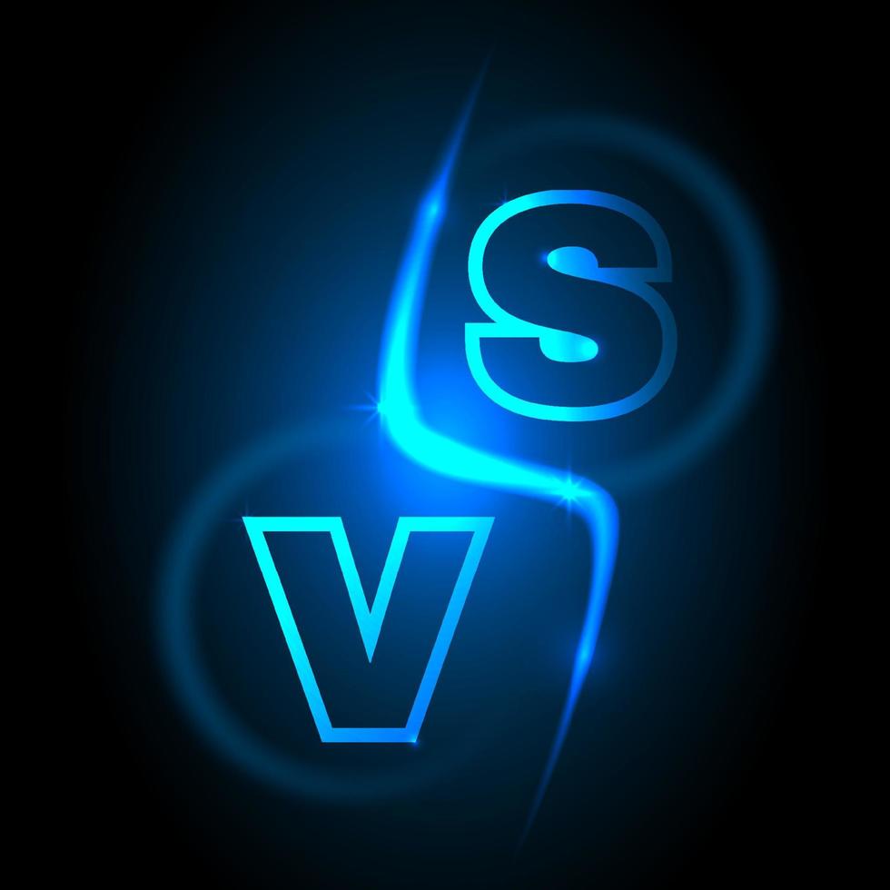 Versus screen. Banner for competition, battle, team concept. Abstract background with glowing letters. Vector illustration.