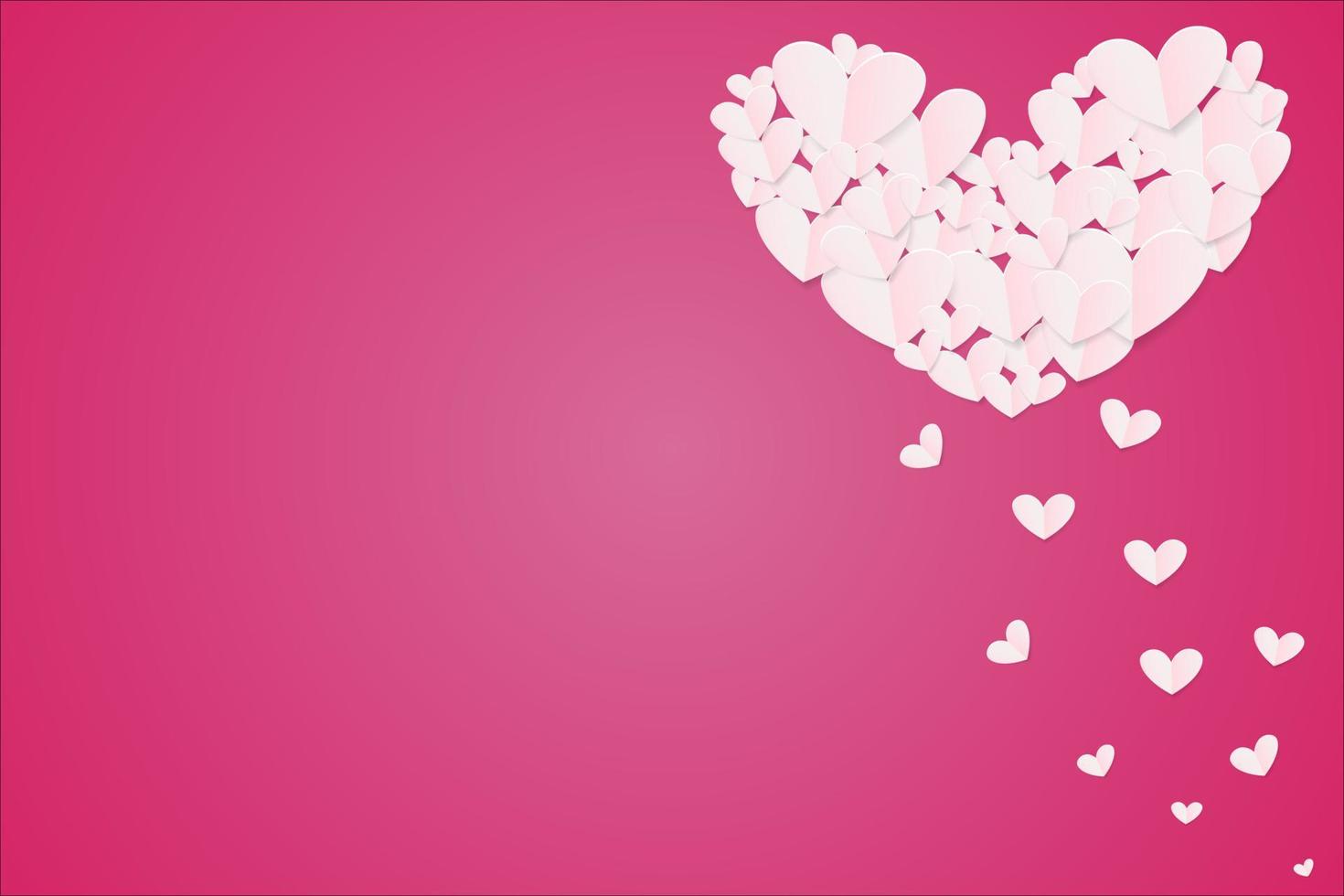 elementos de papel en forma de corazón sobre fondo rosa. símbolos vectoriales día de san valentín, diseño de tarjetas de felicitación de cumpleaños. vector