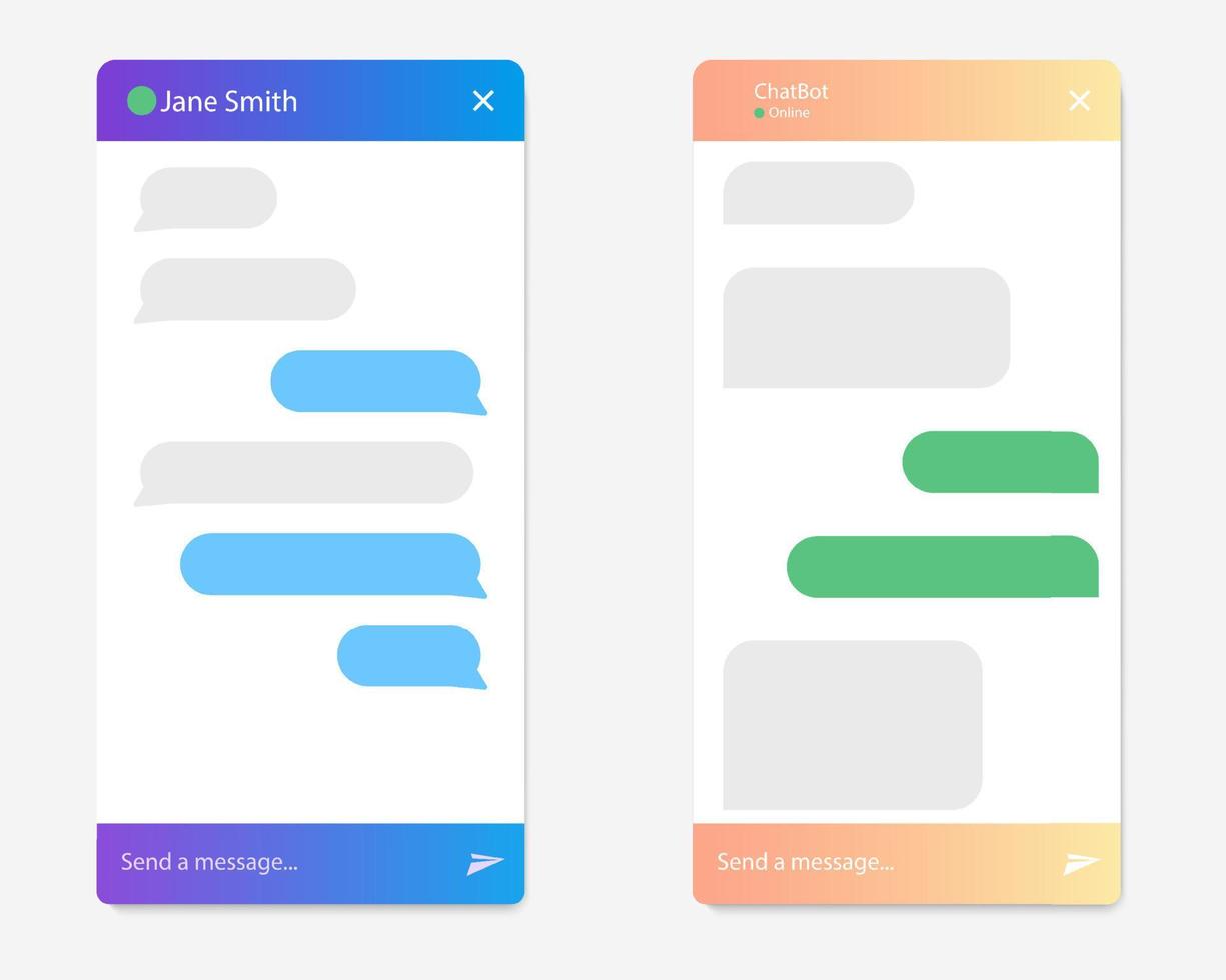 interfaz habilitada para diálogos, salas de chat en línea, ventanas emergentes cuando visita un sitio web de marketing y aplicaciones móviles. formulario de bot de chat. ilustración vectorial vector