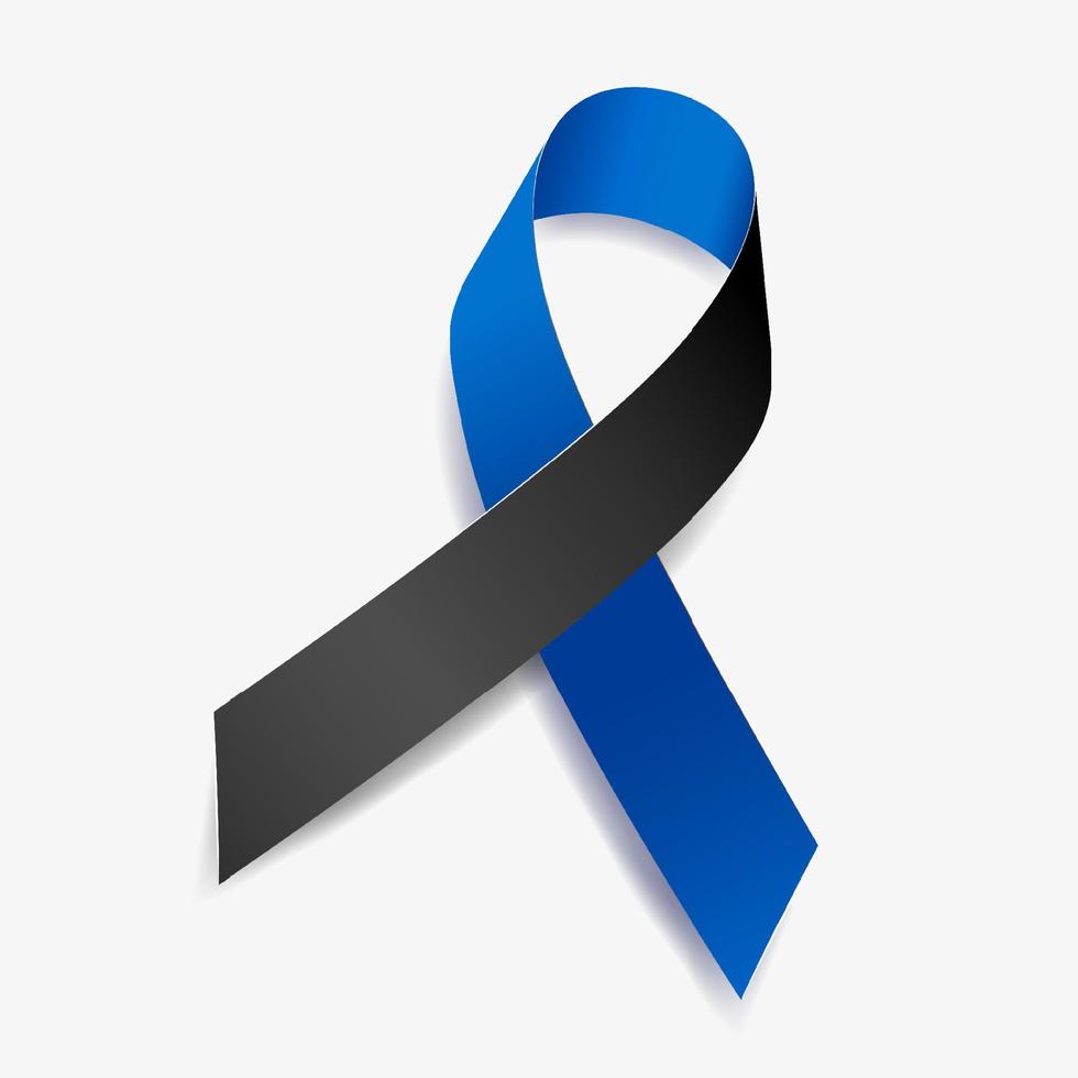Blue and black ribbon awareness Ocular Melanoma, Police Officers Lost in the Line of Duty. Isolated on white background. Vector  illustration.