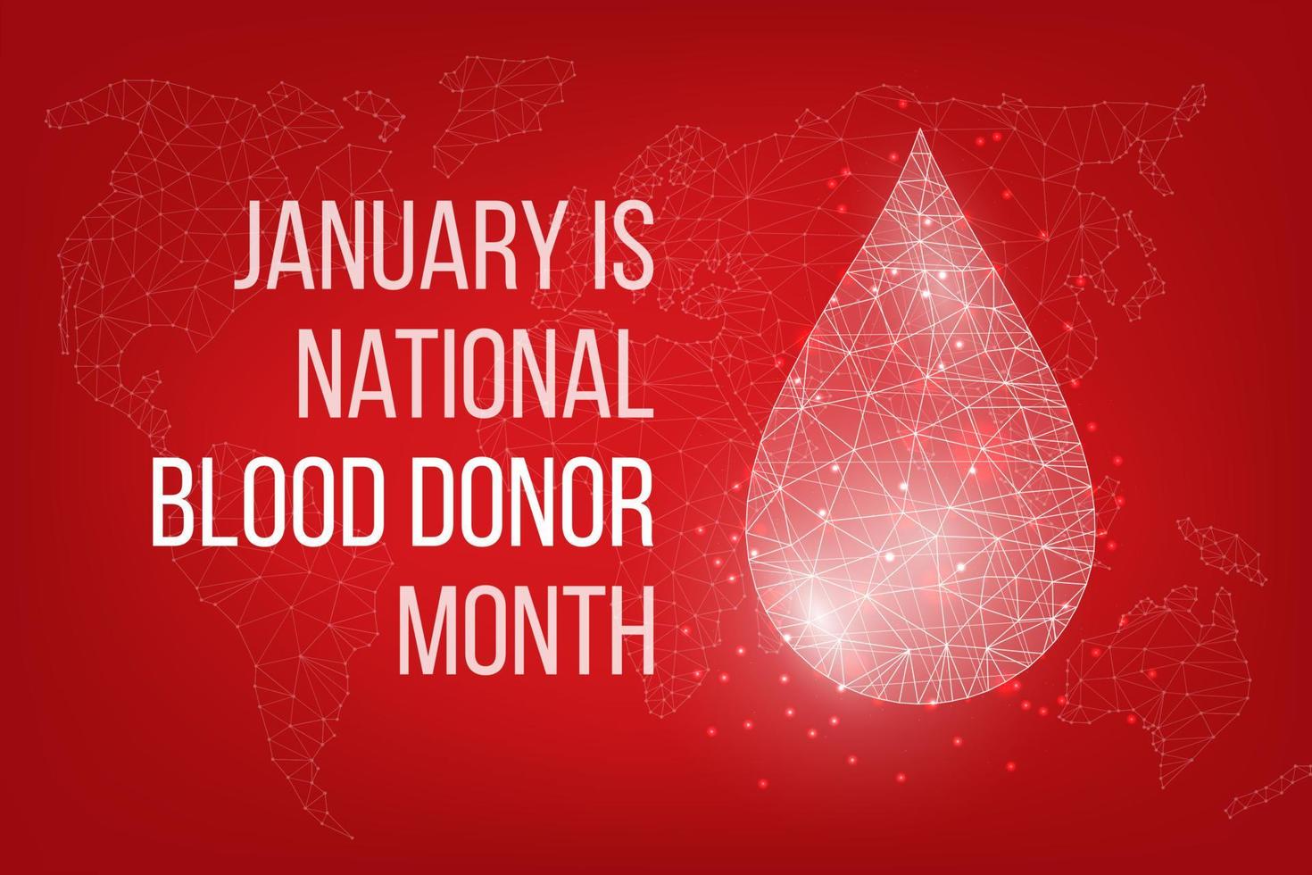 National Blood Donor Month concept. Banner with glowing low poly white blood drop on red background. Vector illustration.