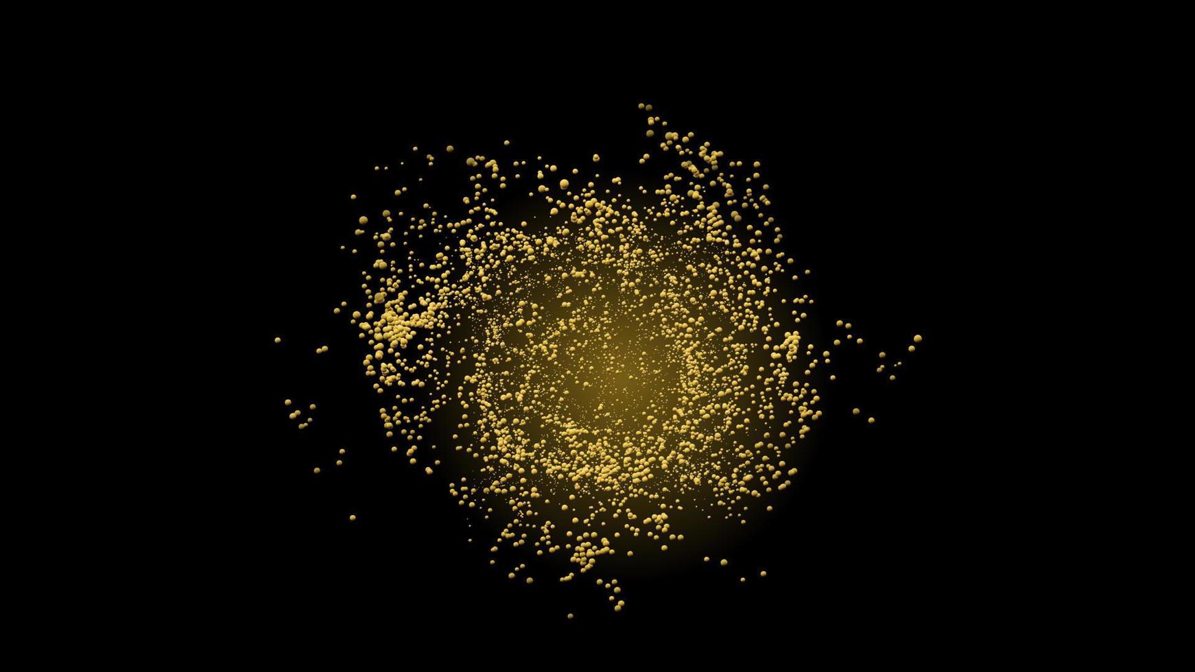 Gold glittering dots, sparkles, particles and stars on a black background. Abstract light effect. Gold luminous points. Vector illustration.